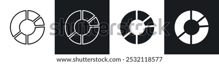 Donut chart icon vector icon set black filled and outlined style.