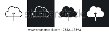 Cloud upload icon vector icon set black filled and outlined style.