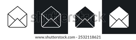 Open envelope icon vector icon set black filled and outlined style.