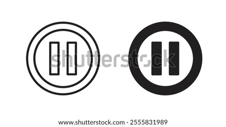 Pause button outlined and solid icon vector collection.