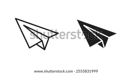 Paper plane outlined and solid icon vector collection.