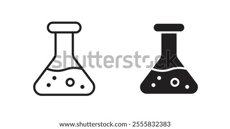 Lab flask outlined and solid icon vector collection.