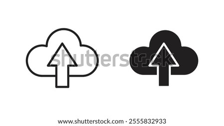 Cloud upload outlined and solid icon vector collection.