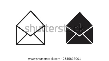 Envelope open outlined and solid icon vector collection.