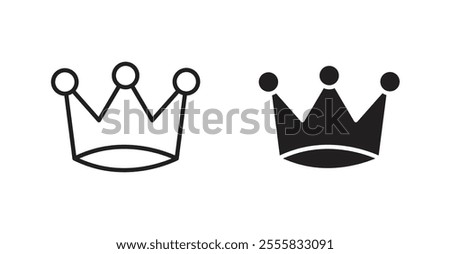 Crown outlined and solid icon vector collection.