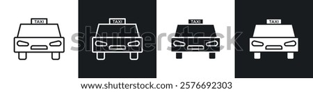 Taxi icons collection in black and white solid and line style