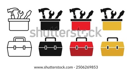 Toolbox icon set. carpenter toolkit icon. hardware tool box sign for UI designs.