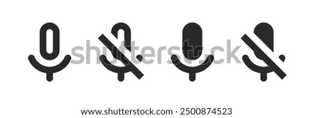 Set of microphone off and on buttons in both filled and outlined variations. Vector icons in flat style