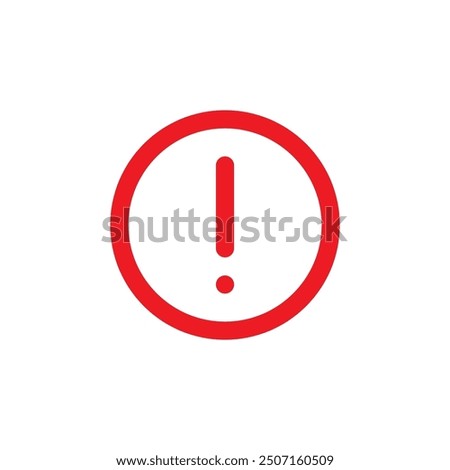 Exclamation mark in a red circle outlined illustration isolated on background. Vector icon in flat style