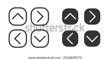 Arrows user interface cyberspace navigation filled and outlined buttons. Vector icons in flat style.