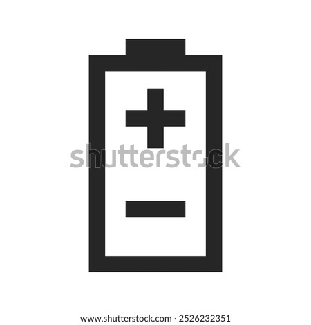 Power energy accumulator with plus and minus battery outlined illustration. Vector icon in flat style