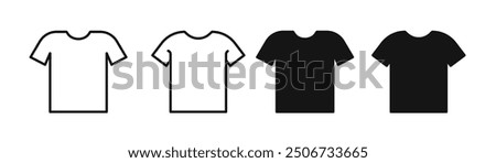 T-shirt icon set. Unisex apparel vector symbol in black filled and outlined style