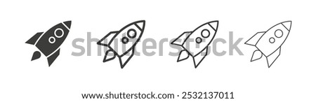 Rocket icon in fill and three stroke sizes