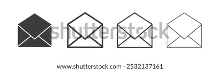 Open envelope icon in fill and three stroke sizes