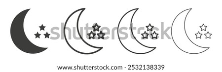 Moon stars icon in fill and three stroke sizes