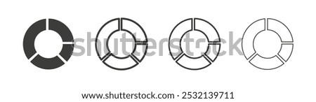 Donut chart icon in fill and three stroke sizes