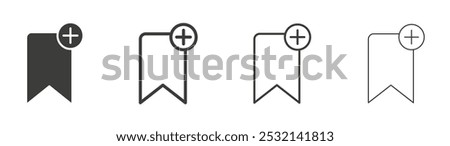 Bookmark add icon in fill and three stroke sizes