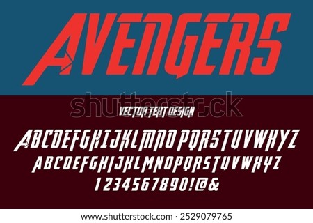 Avengers font Vector text design, BOLD and ITALIC, multiple glyphs, Perfect for comic illustration, vector logo designs. SHOTLISTseason.