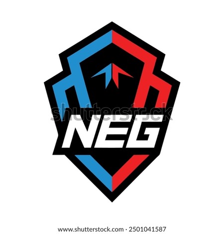 Logo for a video channel or first-person shooter game. Neg-Neg is my moniker. Shades of red, blue, and black