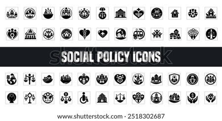 Social Policy Icons Set: Essential Vector Design Collection for adults