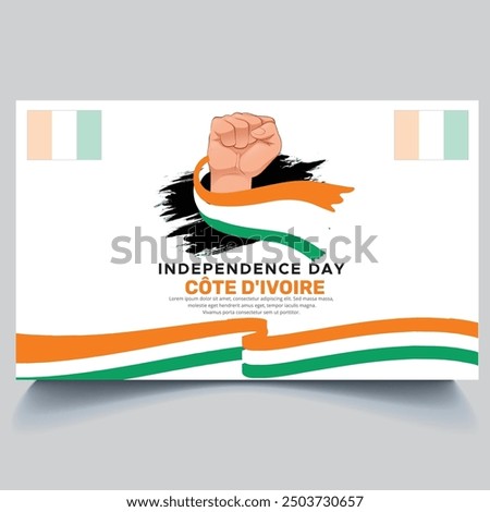 Happy Cote Divoire Independence Day Banner and hand flag design vector.