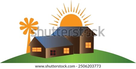 Farm house design, weather vanes, sun, house, vector art, adobe illustrator, illustration, green farm, vector, printable can be used anywhere. eps