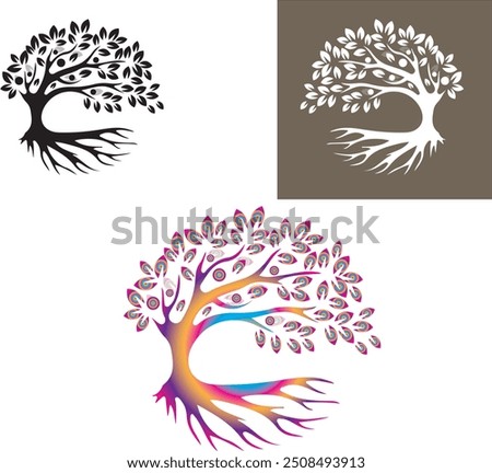 Blowing and coloring trees, coloring trees and leaves, wind and trees, blowing trees, vector art, Adobe Illustrator, printable and can be used and modified anywhere.. eps