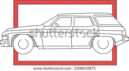 Small family private car vehicle design silhouette illustration vector sketch in box frame