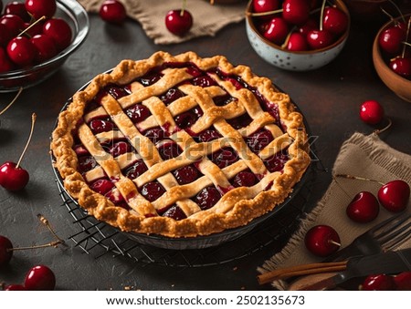 Similar – Image, Stock Photo Fruit berry pie and branch of lavender on table