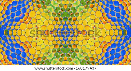 Kaleidoscopic pattern of oil drops on water
