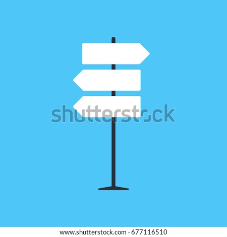 Direction road sign on light blue background in flat style