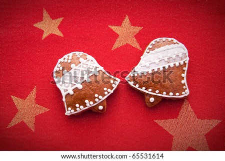 gingerbread as two little bells for christmas