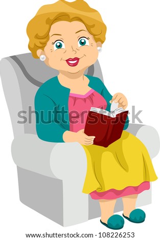 Illustration Featuring An Elderly Woman Reading A Book - 108226253 ...