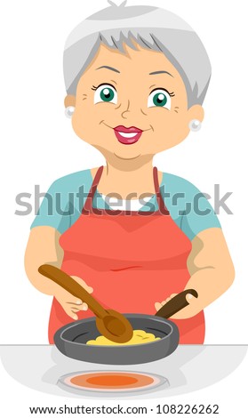 Illustration Featuring An Elderly Woman Cooking - 108226262 : Shutterstock