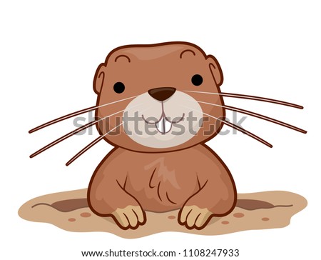 Illustration of a Gopher Smiling From Inside Its Hole