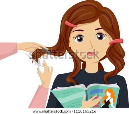 Illustration of a Teenage Girl Reading a Magazine and Getting a Haircut