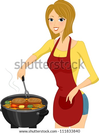 Illustration Of A Woman Grilling Steak - 111833840 : Shutterstock