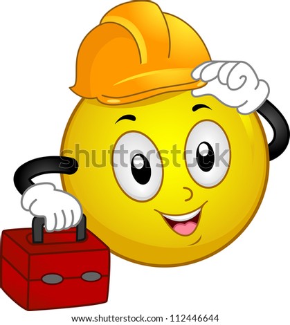 Illustration Of A Smiley Wearing A Hard Hat And Carrying A Tool Kit ...