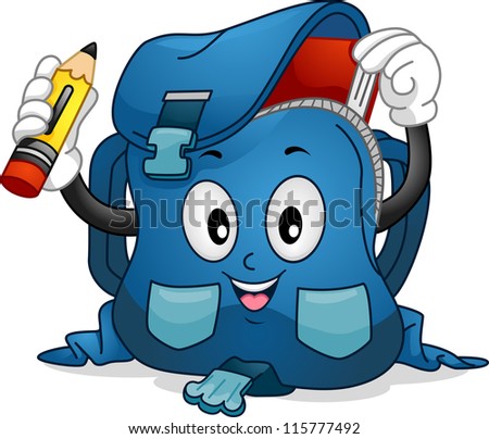 Mascot Illustration Featuring A School Bag Putting A Pencil And A Book ...
