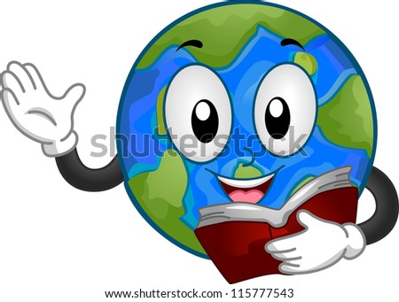 Mascot Illustration Featuring a Globe Reading a Book