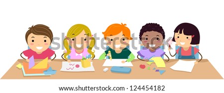 Illustration Of School Kids Doing A Seatwork - 124454182 : Shutterstock