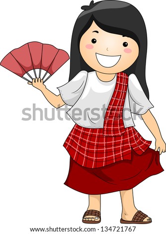 Illustration Of A Happy Little Girl Wearing Traditional Philippine ...