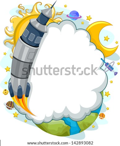 Background Illustration of a Rocket Launch to Space with Cloud Frame