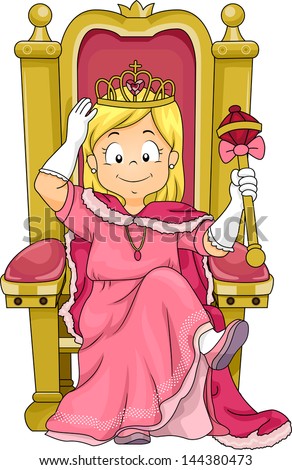 Illustration Of A Little Kid Girl Princess Sitting On Her Throne ...