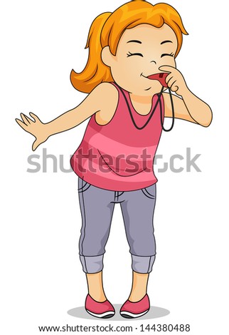 Illustration Of A Little Kid Girl Blowing A Whistle - 144380488 ...