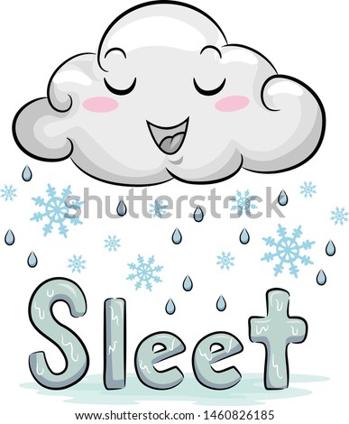 Illustration of a Cloud with Rain and Snowflakes and Sleet Lettering