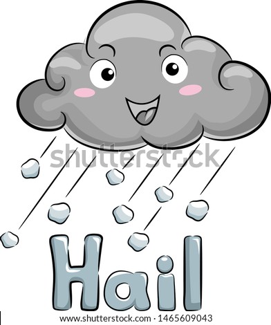 Illustration of a Dark Cloud Mascot with Ice Falling with Hail Lettering
