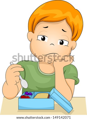 Illustration Of A Bored Boy Picking At The Food In His Lunchbox ...