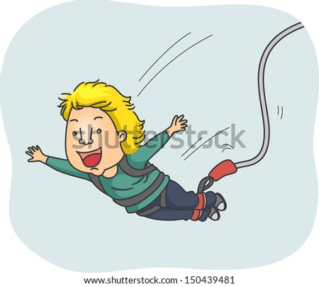 Illustration Of A Man Strapped In A Harness Happily Doing A Bungee Jump ...