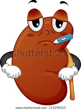 Mascot Illustration Featuring a Sick Kidney with a Thermometer in its Mouth